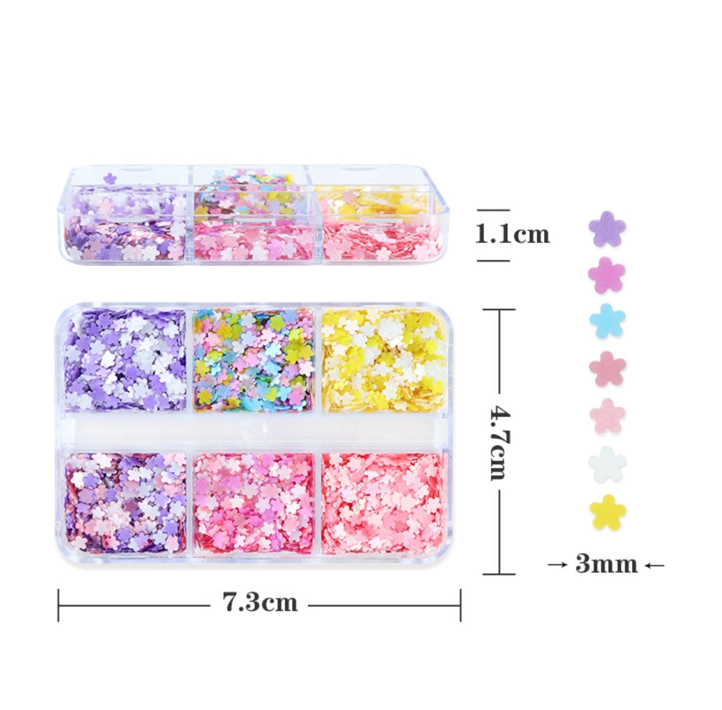 6 Color Pastel Five Petal Flower Themed Glitter Flake Set