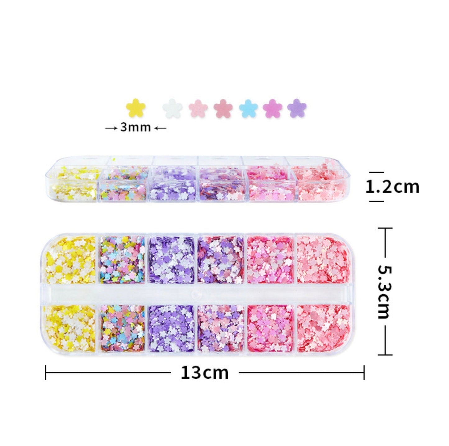 6 Color Pastel Five Petal Flower Glitter Flake Set for Nail Art, DIY  (3mm)