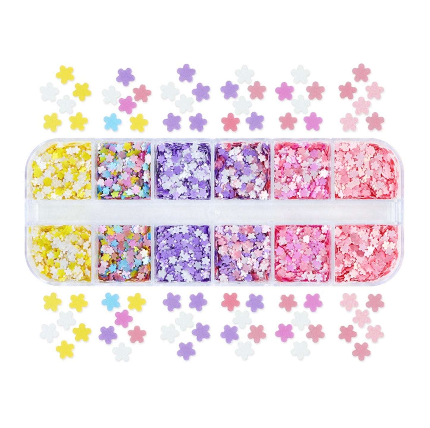 6 Color Pastel Five Petal Flower Glitter Flake Set for Nail Art, DIY  (3mm)