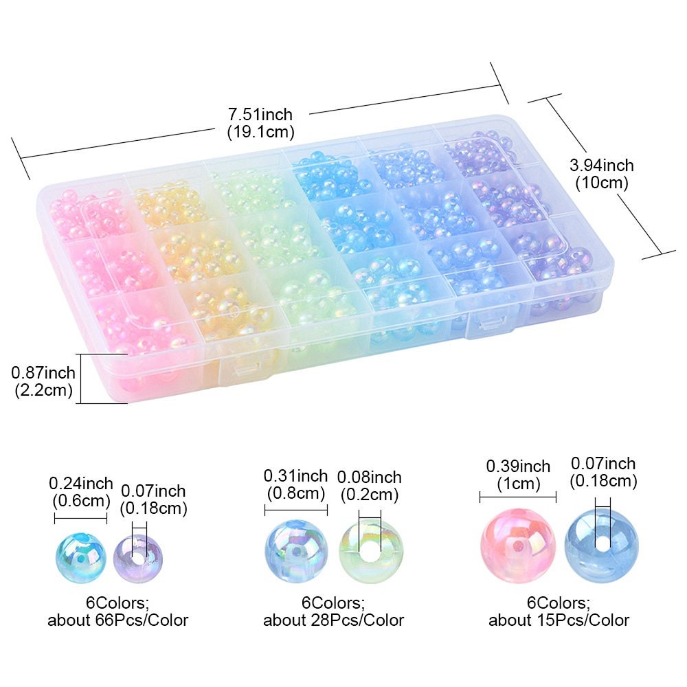 6 Color, 3 Size AB Translucent Acrylic Bead Kits (650 beads per box)