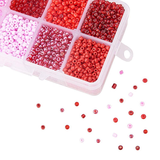 8 Reds Colors 8/0 Glass Seed Bead Set (3mm, 4200 pieces)