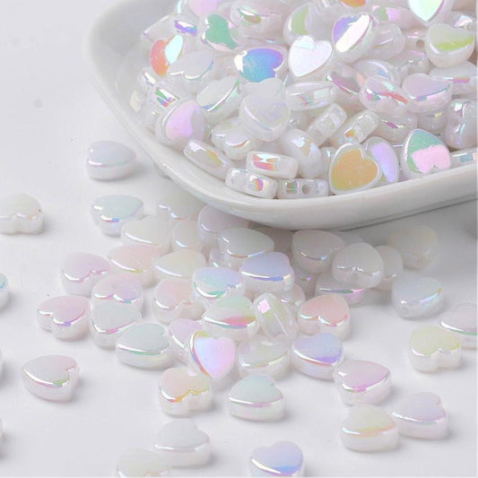 8MM AB Milky White Transparent Acrylic Heart Spacer Beads with Vertical Hole