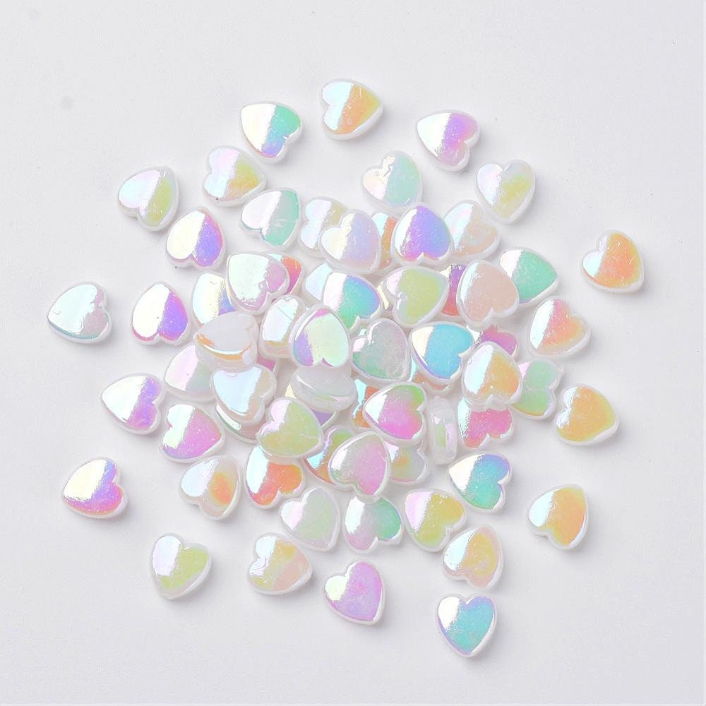 8MM AB Milky White Transparent Acrylic Heart Spacer Beads with Vertical Hole