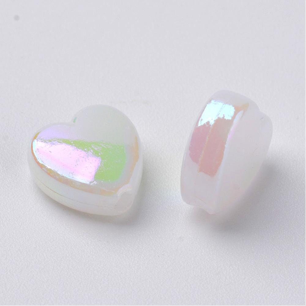 8MM AB Milky White Transparent Acrylic Heart Spacer Beads with Vertical Hole