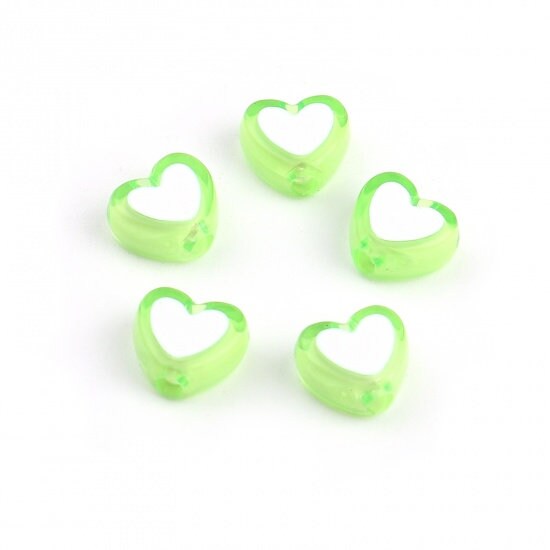 8MM Green Acrylic Heart w/White Middle Spacer Beads with Vertical Hole