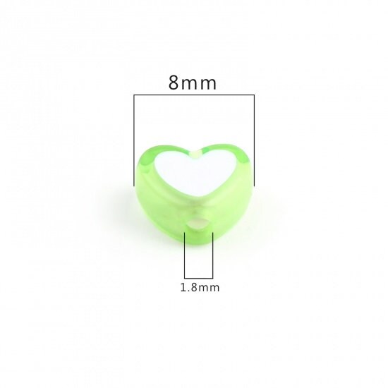 8MM Green Acrylic Heart w/White Middle Spacer Beads with Vertical Hole