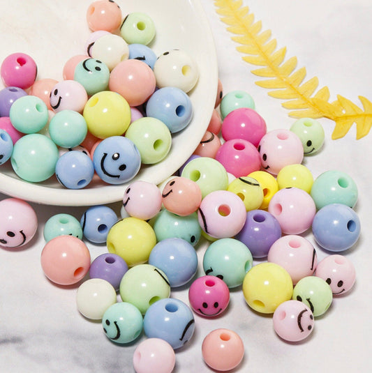 8MM/10MM Mixed Pastel Round Smiley Face Beads