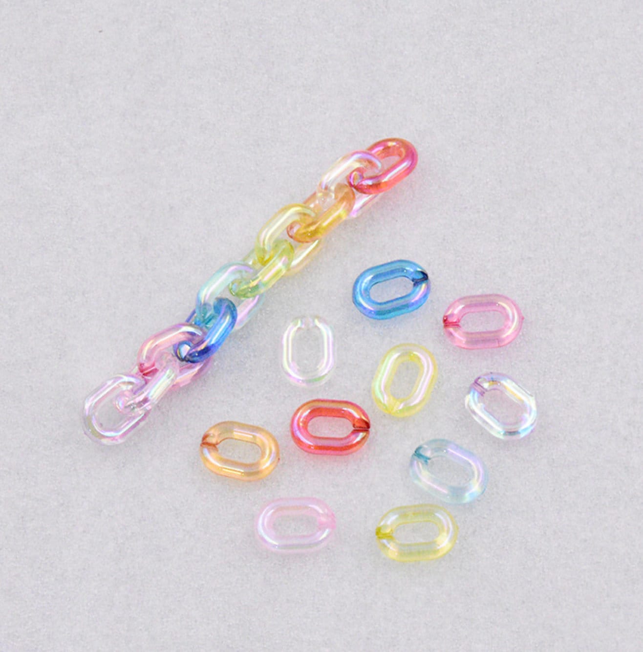 AB Transparent Rainbow Colored Acrylic Plastic Chain Links Pieces (20mm x 14mm)