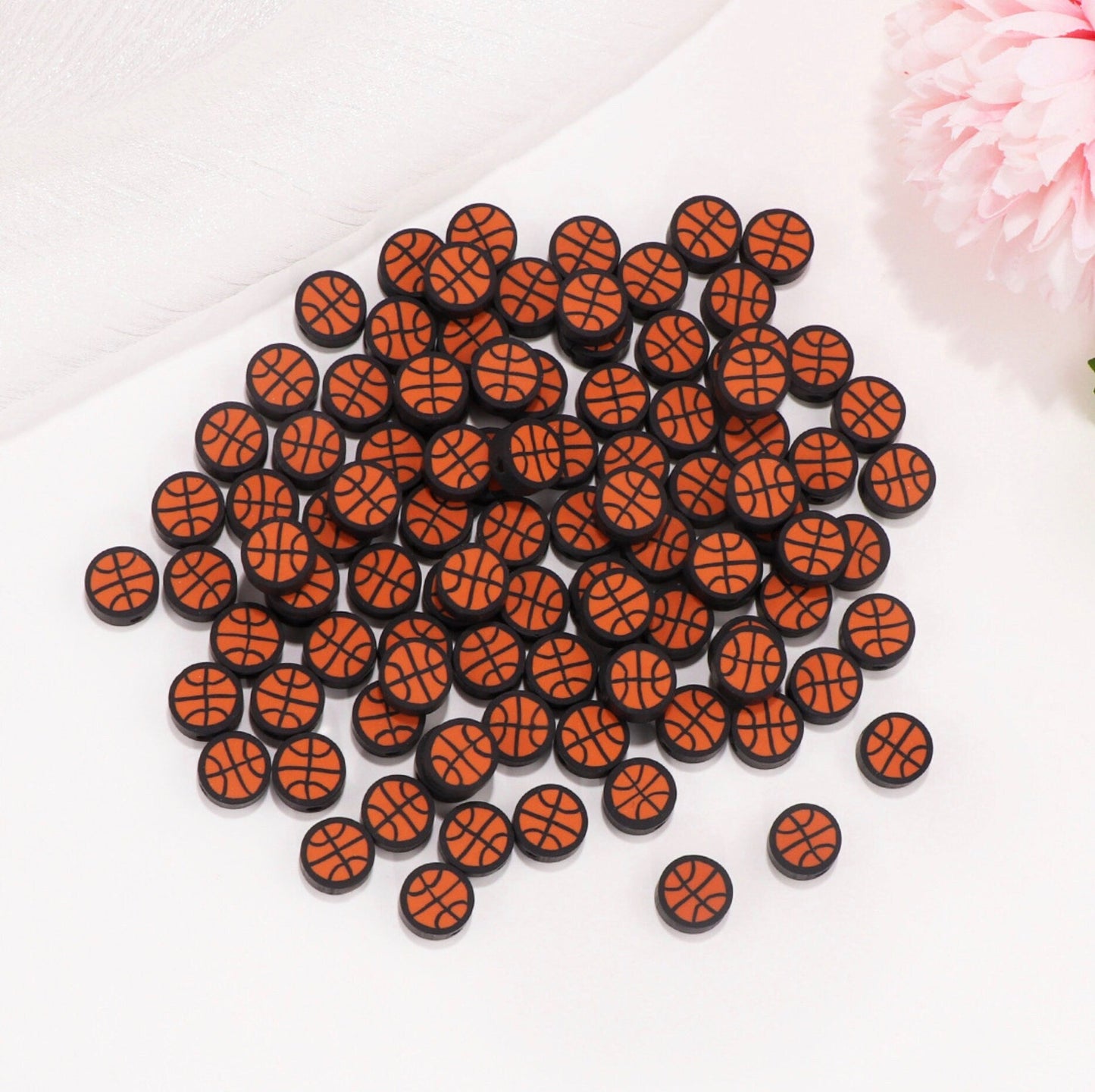 10MM Basketball, Sports Themed Polymer Clay Beads