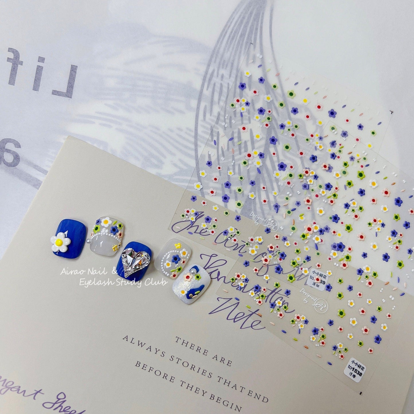 Blue Flower Field Nail Art Stickers  (to1538)