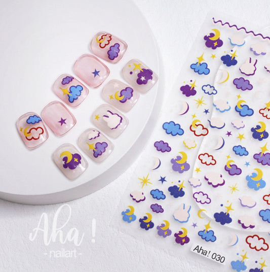 Bunny Cloud Night, Sky Themed 2D Nail Art Stickers (030)