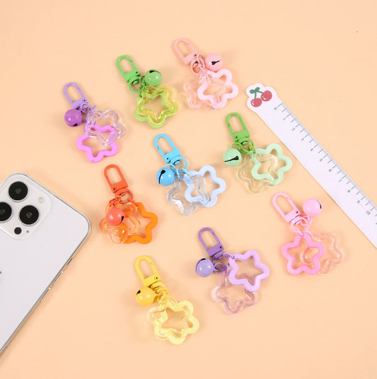 Cute Acrylic Double Star with Bell Keychain, Key ring