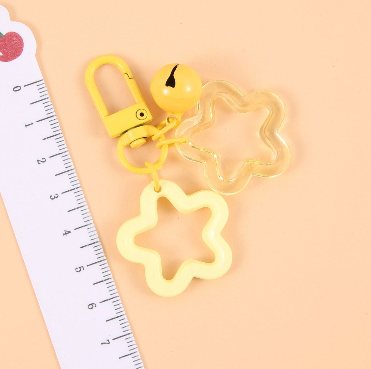 Cute Acrylic Double Star with Bell Keychain, Key ring