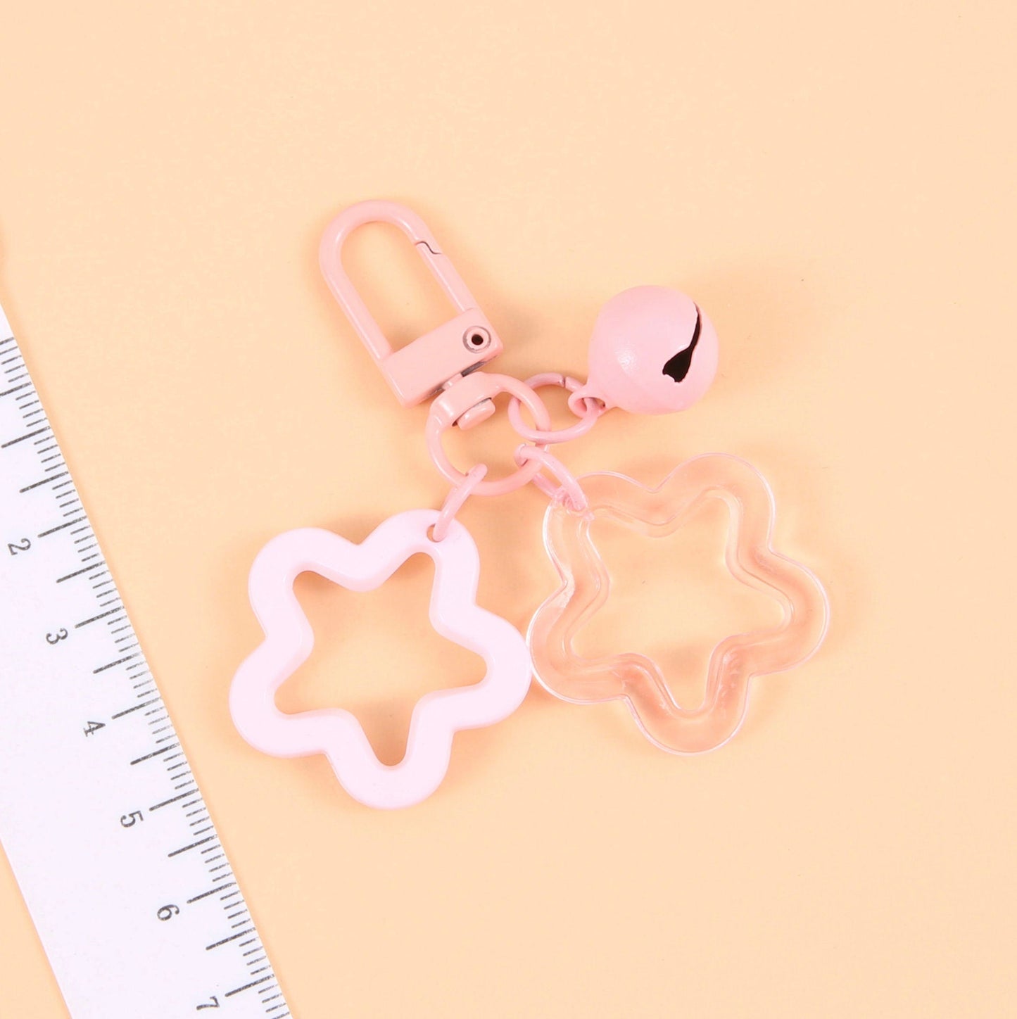 Cute Acrylic Double Star with Bell Keychain, Key ring