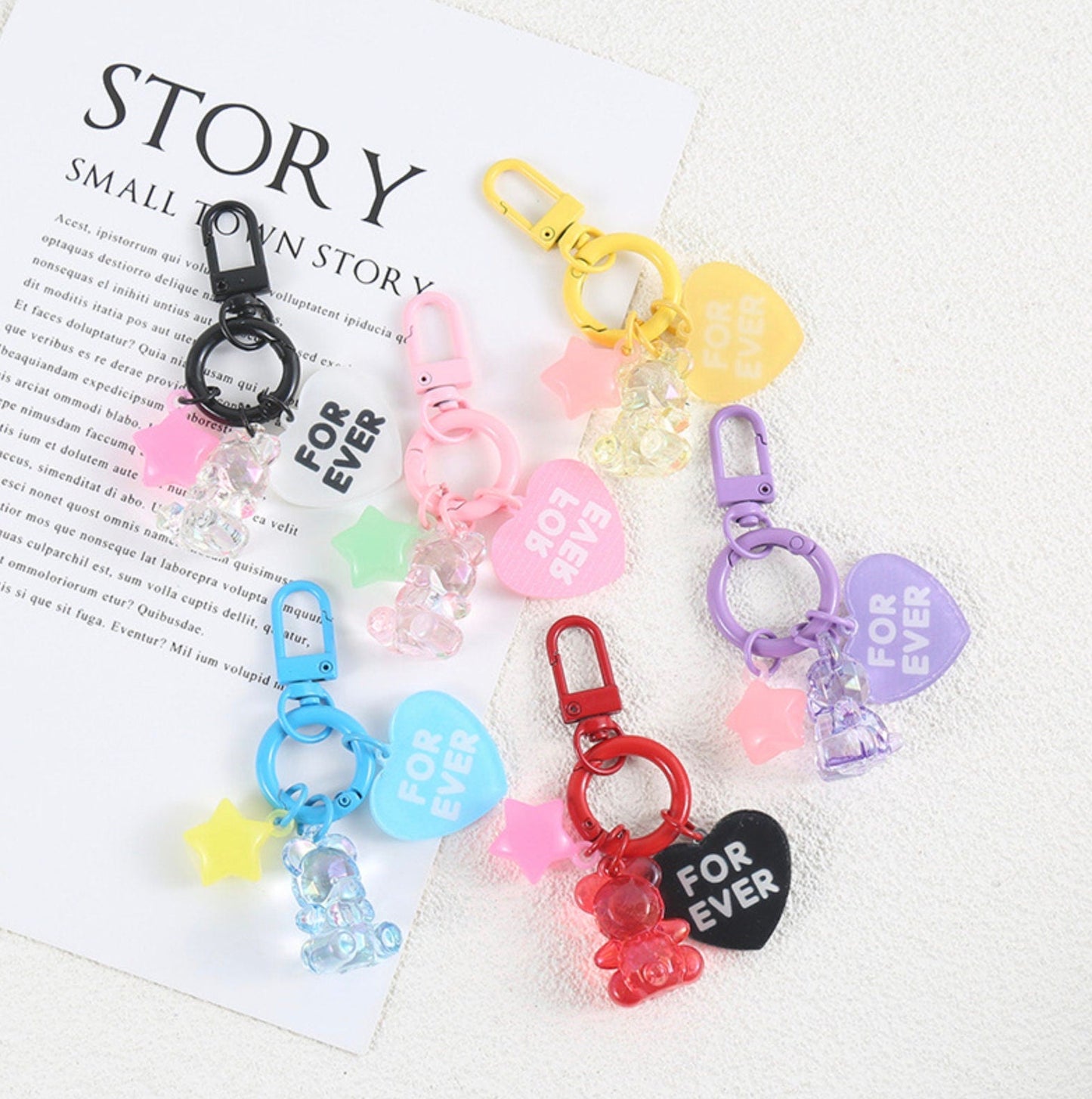 Cute Acrylic Love Bear with Star, Love Themed Keychain, Key ring