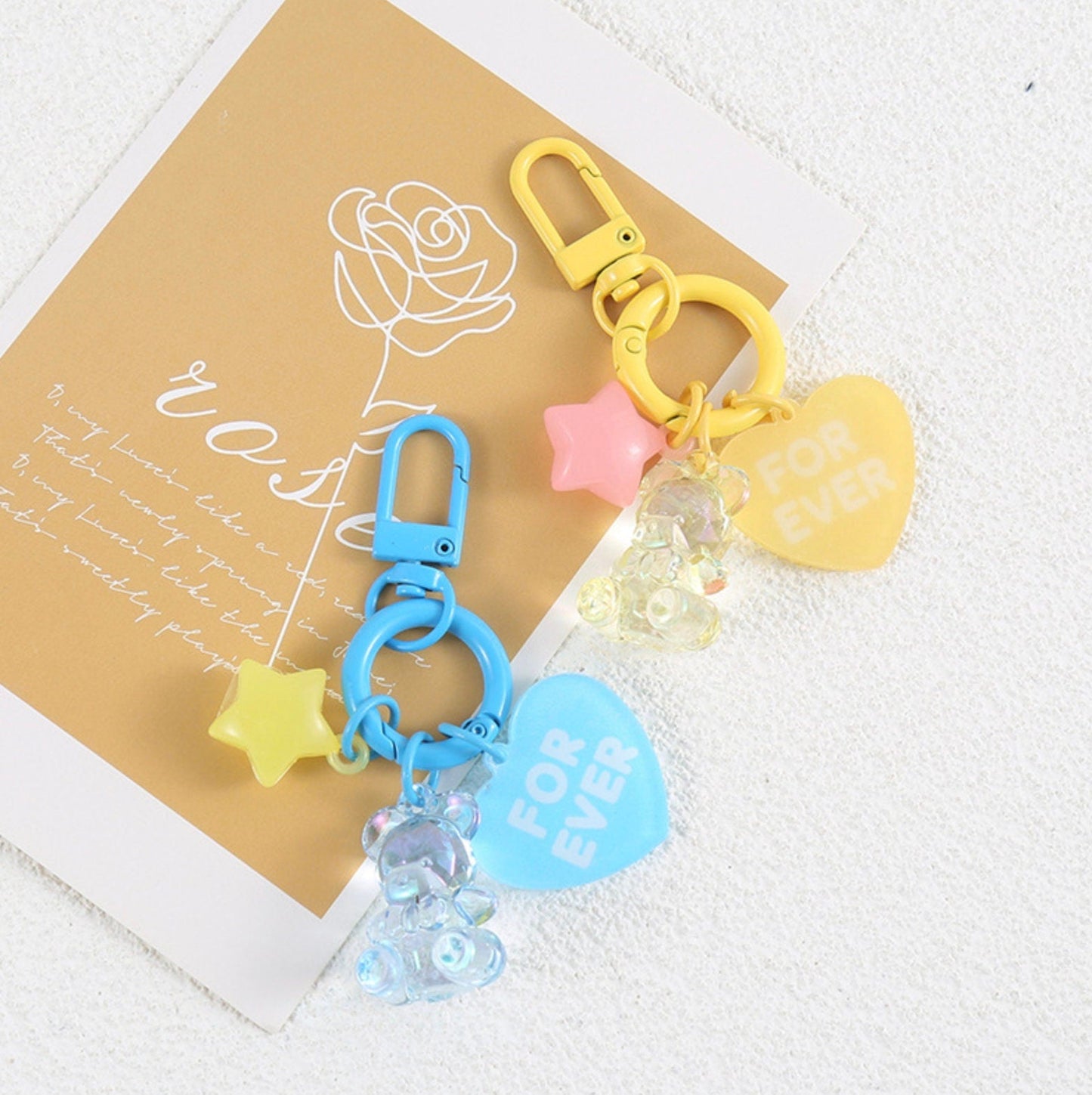 Cute Acrylic Love Bear with Star, Love Themed Keychain, Key ring