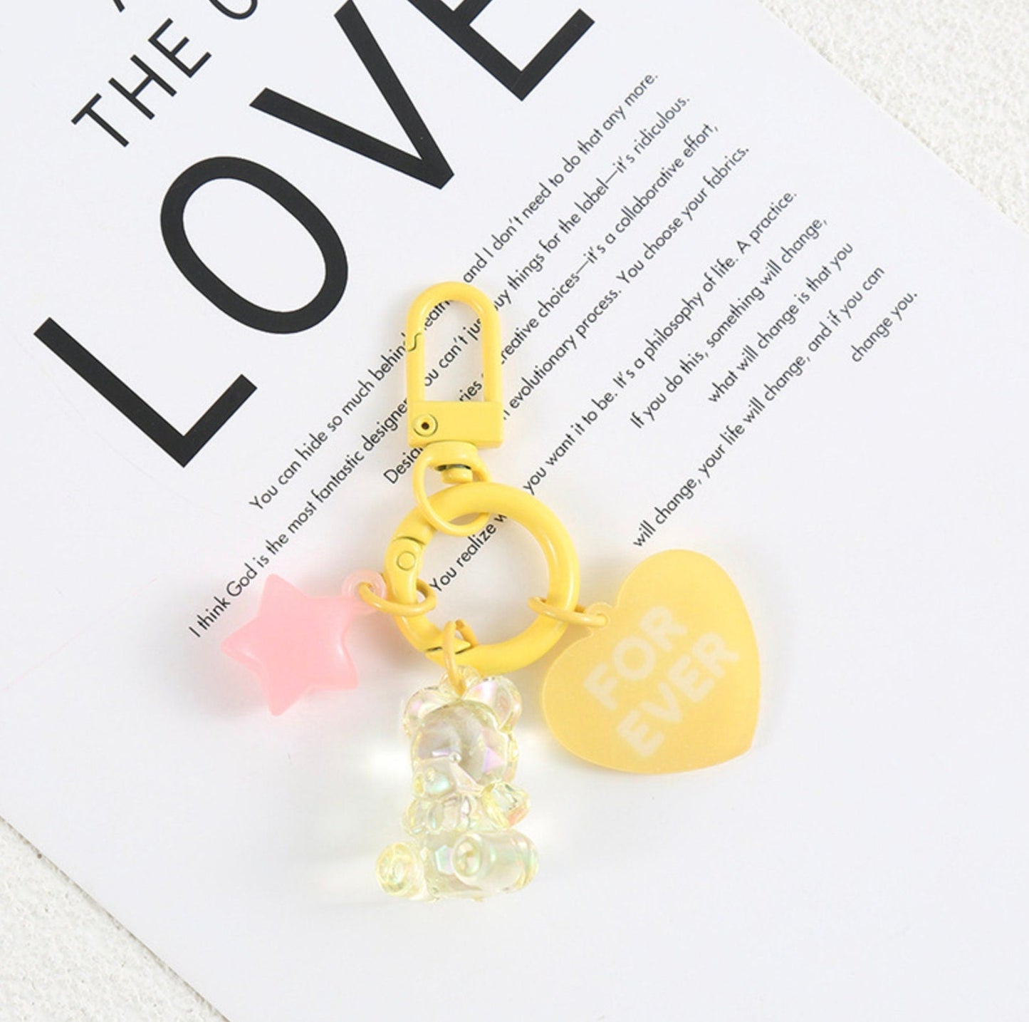 Cute Acrylic Love Bear with Star, Love Themed Keychain, Key ring