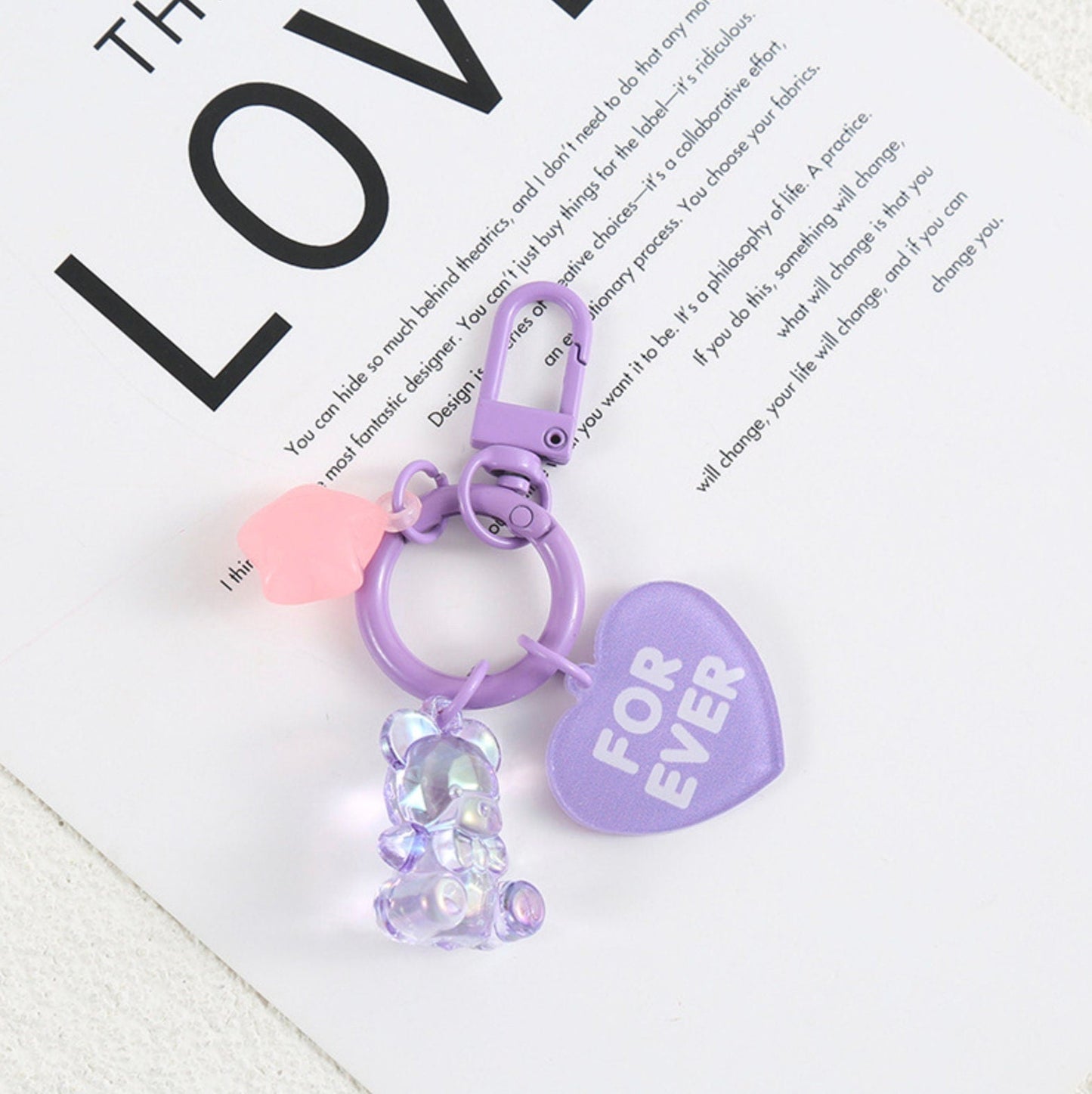 Cute Acrylic Love Bear with Star, Love Themed Keychain, Key ring
