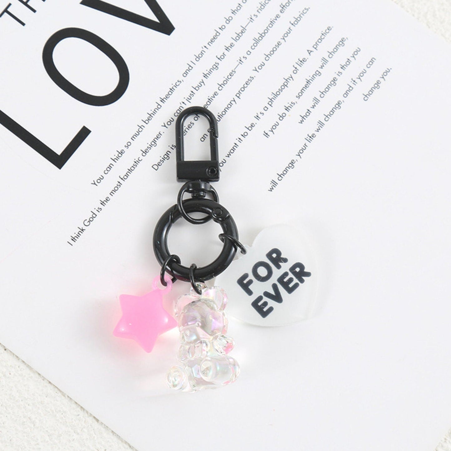 Cute Acrylic Love Bear with Star, Love Themed Keychain, Key ring
