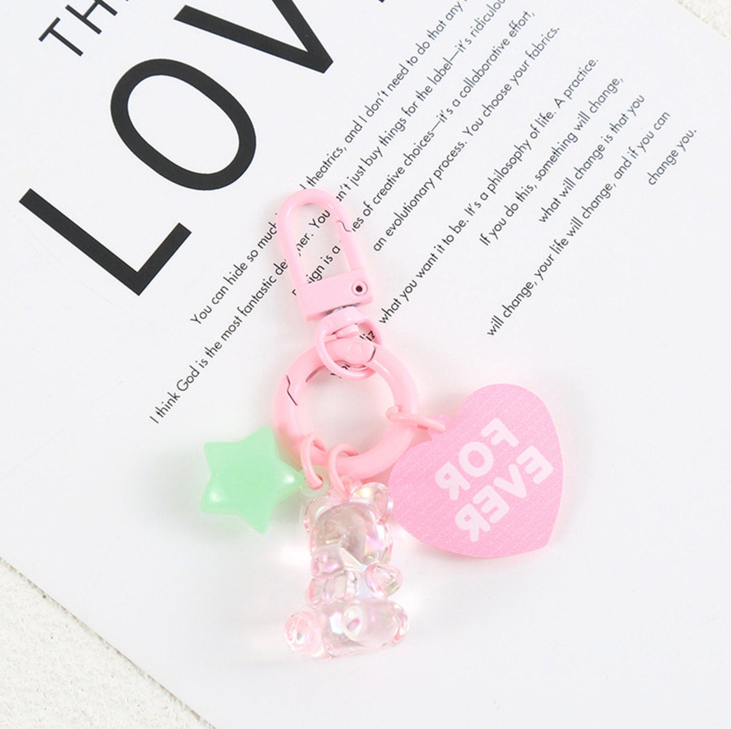 Cute Acrylic Love Bear with Star, Love Themed Keychain, Key ring
