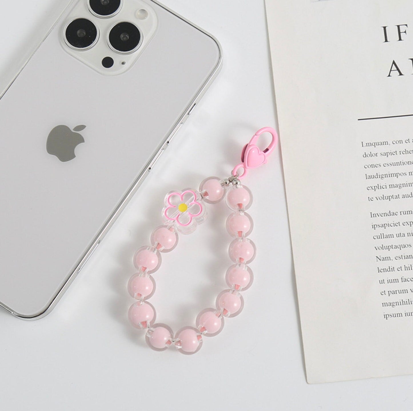 Cute Acrylic Round Bead Strand with Flower Keychain, Key ring