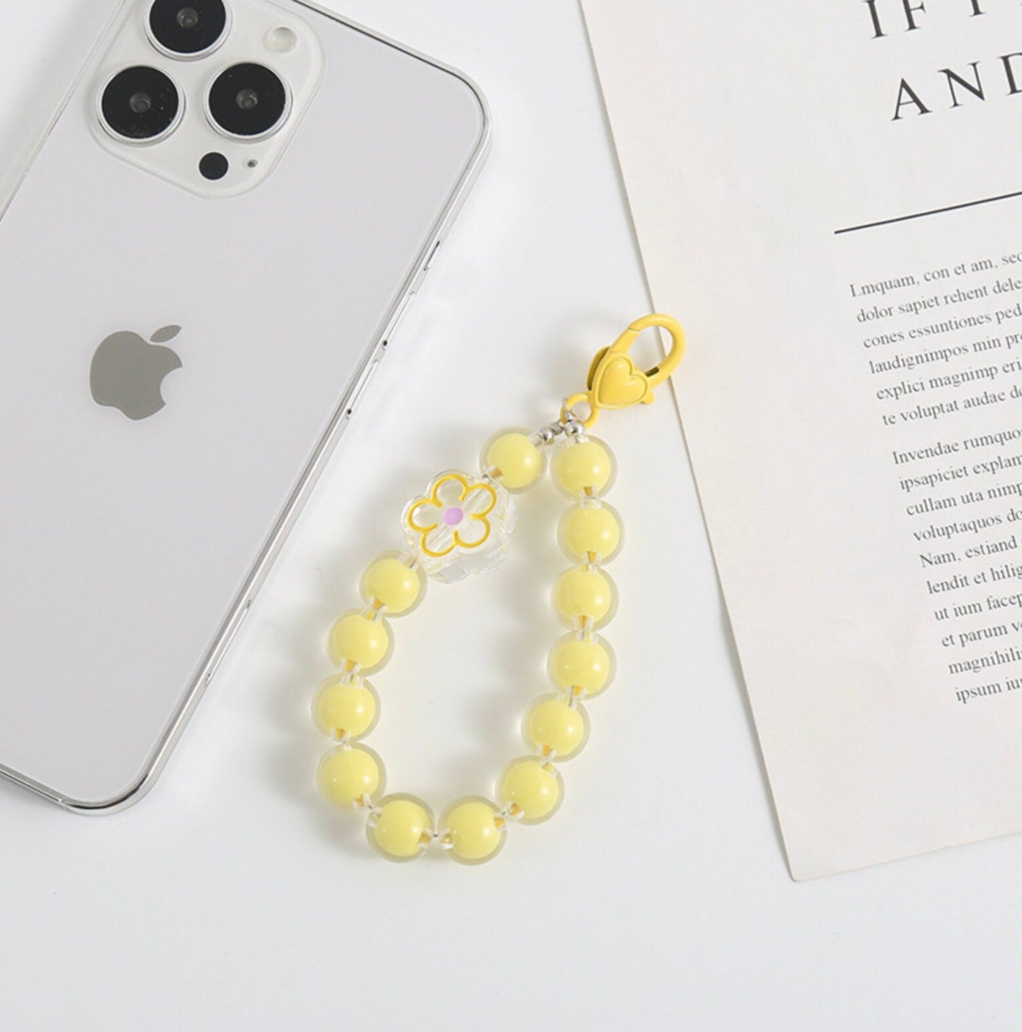 Cute Acrylic Round Bead Strand with Flower Keychain, Key ring
