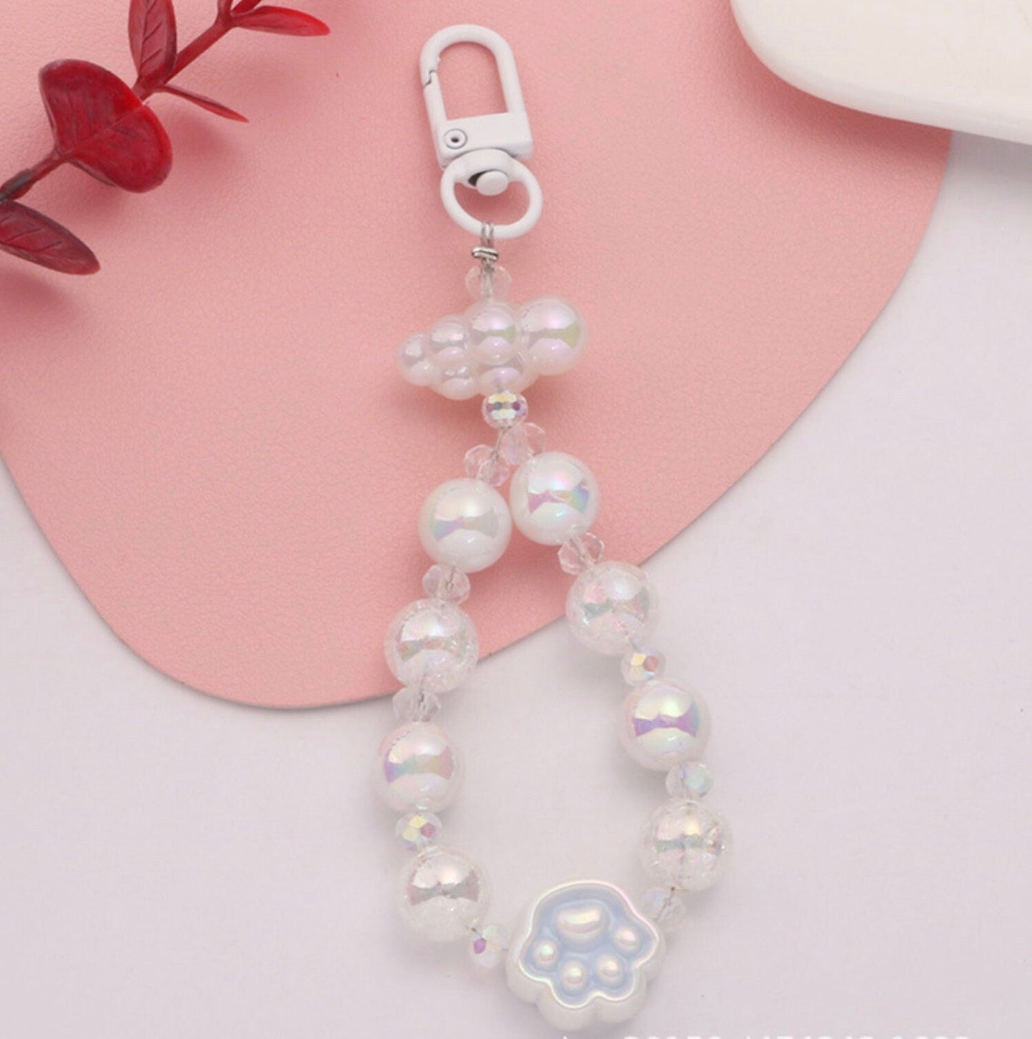 Cute Acrylic Round Strand with Iridescent Paws, Animal Themed Bead Keychain