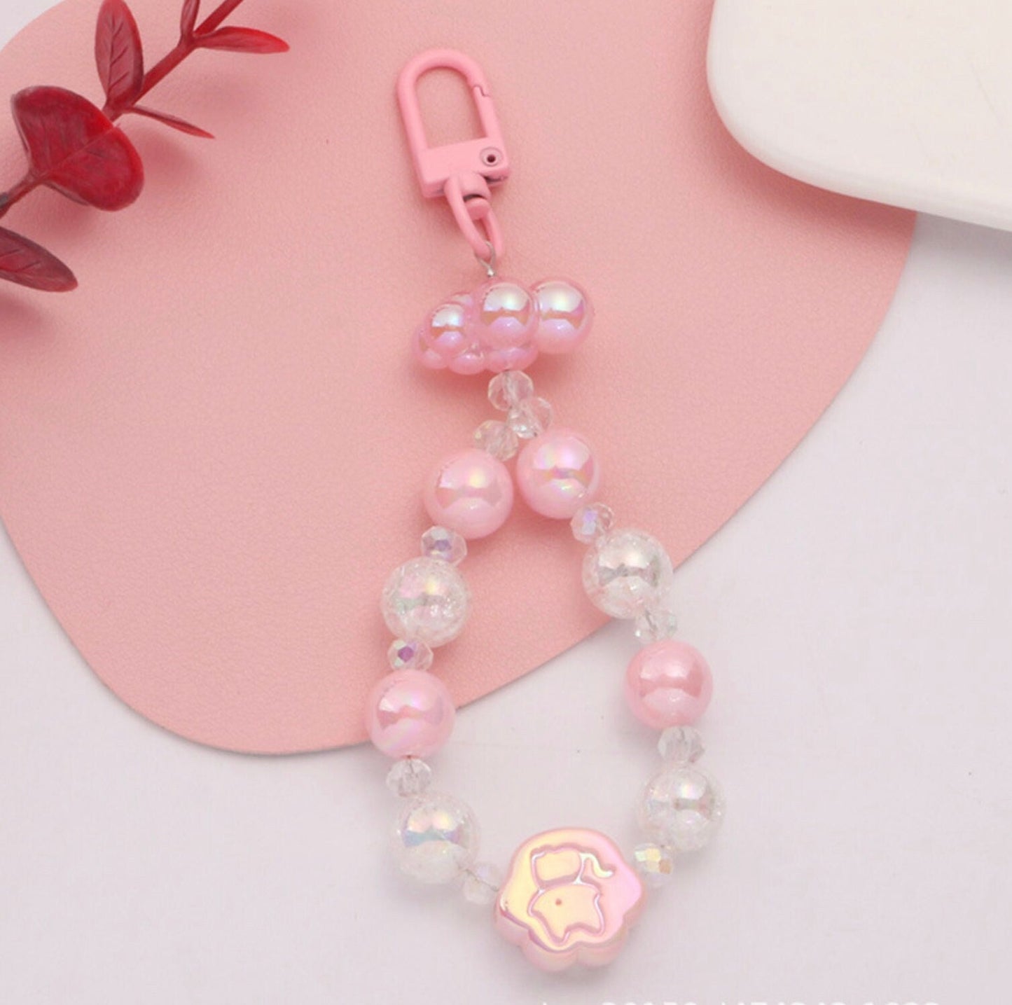 Cute Acrylic Round Strand with Iridescent Paws, Animal Themed Bead Keychain