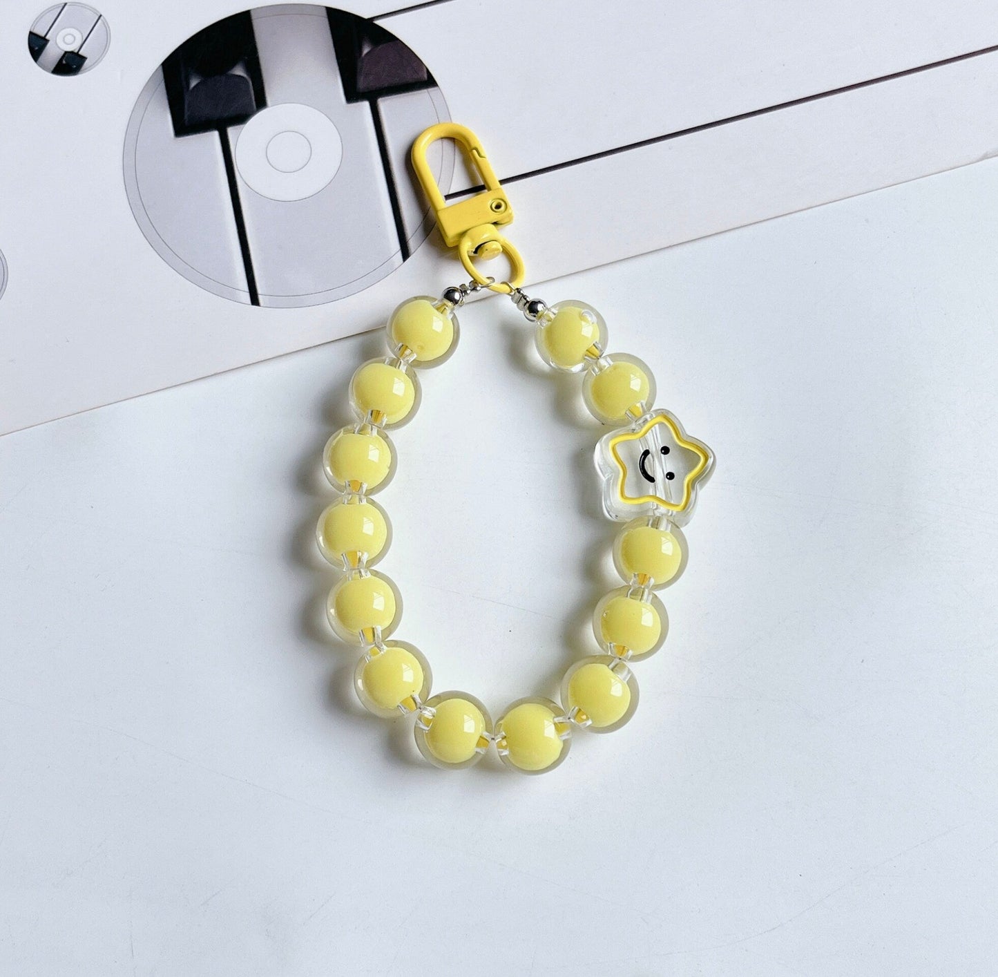 Cute Acrylic Round Bead Strand with Star Bead Keychain, Key ring