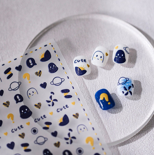 Cute Blue Space Ghost,  Space Themed Nail Art Stickers (2D and 3D)