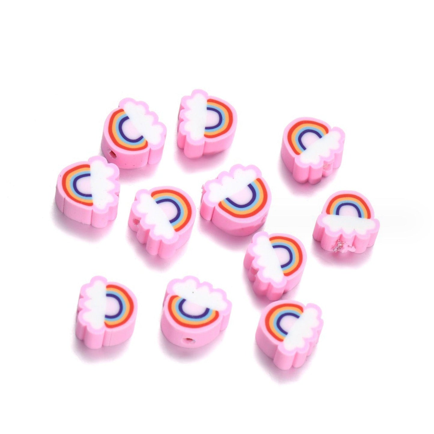 10MM Cute Blue/Pink Rainbow Themed Polymer Clay Beads