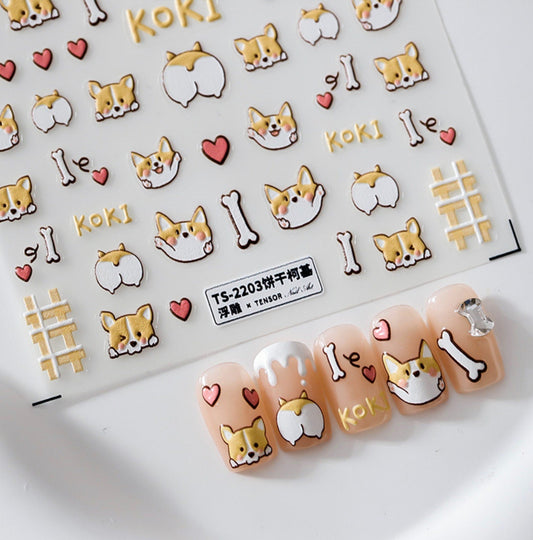 Cute Corgi Themed Nail Art Stickers (TS-2202, TS-2203)