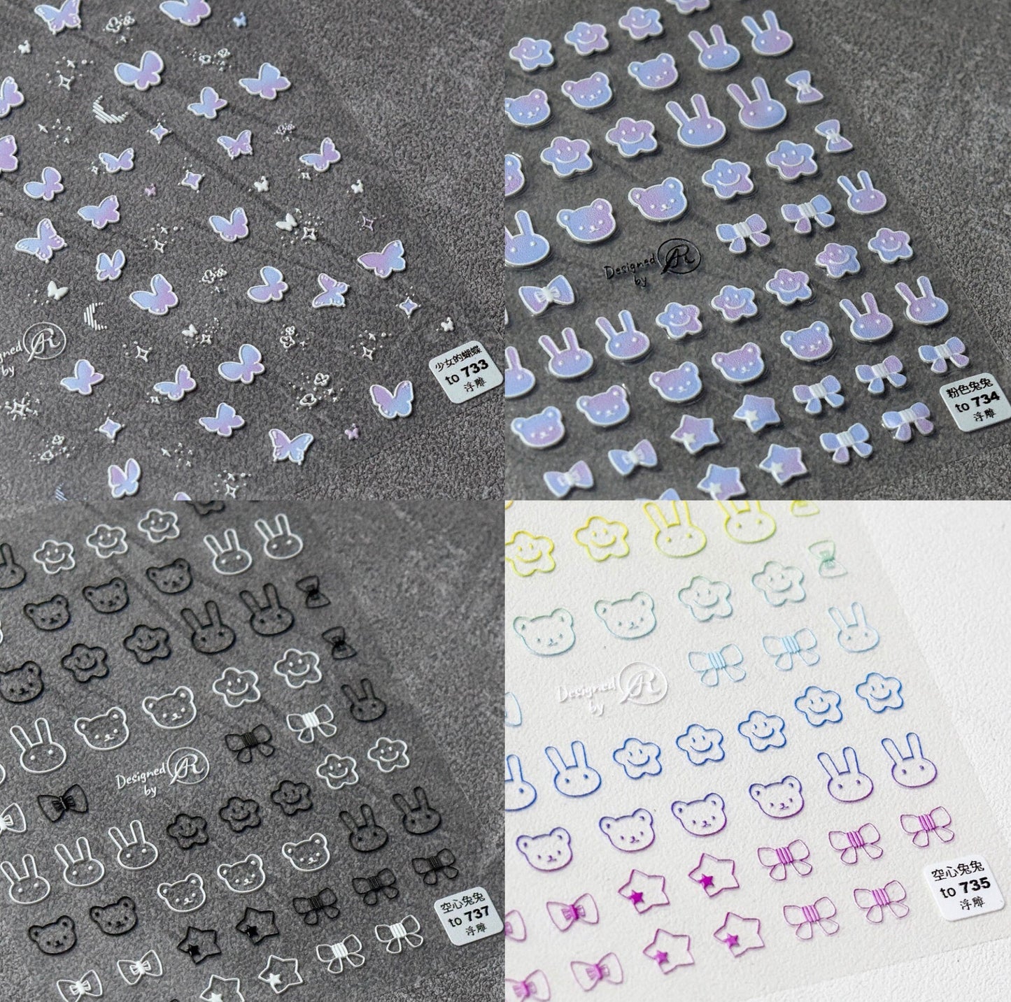 Cute Dreamy Butterfly, Bunny, Bear Nail Stickers (to733/to734/to735/to737)