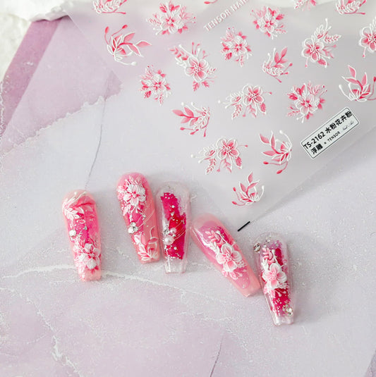 Cute Dreamy Pink Flower Nail Art Stickers (TS-2161, TS-2162)