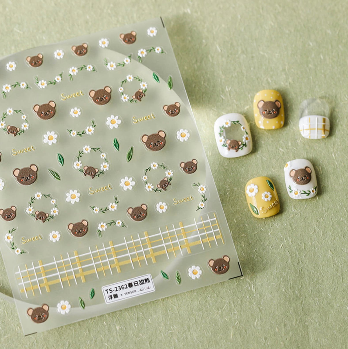 Cute Flower Bear,  Animal Themed Nail Art Stickers (TS-2361, TS-2362)