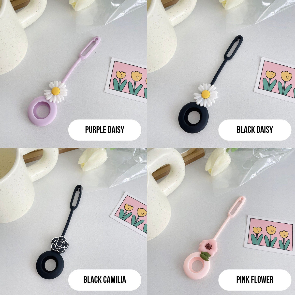 Cute Flowers Tie-able Silicone AirTag Case