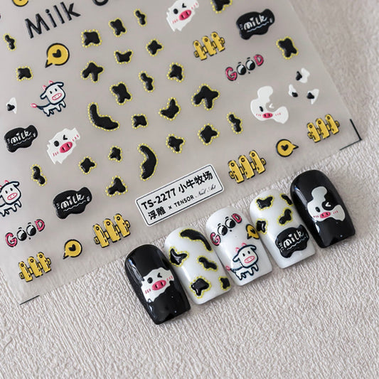 Cute Milk Cow Doodle, Animal Themed Nail Art Stickers (TS-2277, TS-2278)