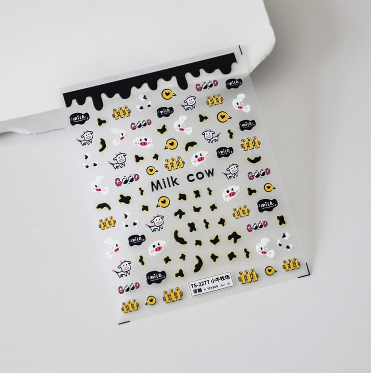 Cute Milk Cow Doodle, Animal Themed Nail Art Stickers (TS-2277, TS-2278)