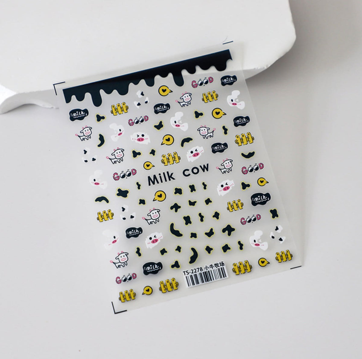 Cute Milk Cow Doodle, Animal Themed Nail Art Stickers (TS-2277, TS-2278)