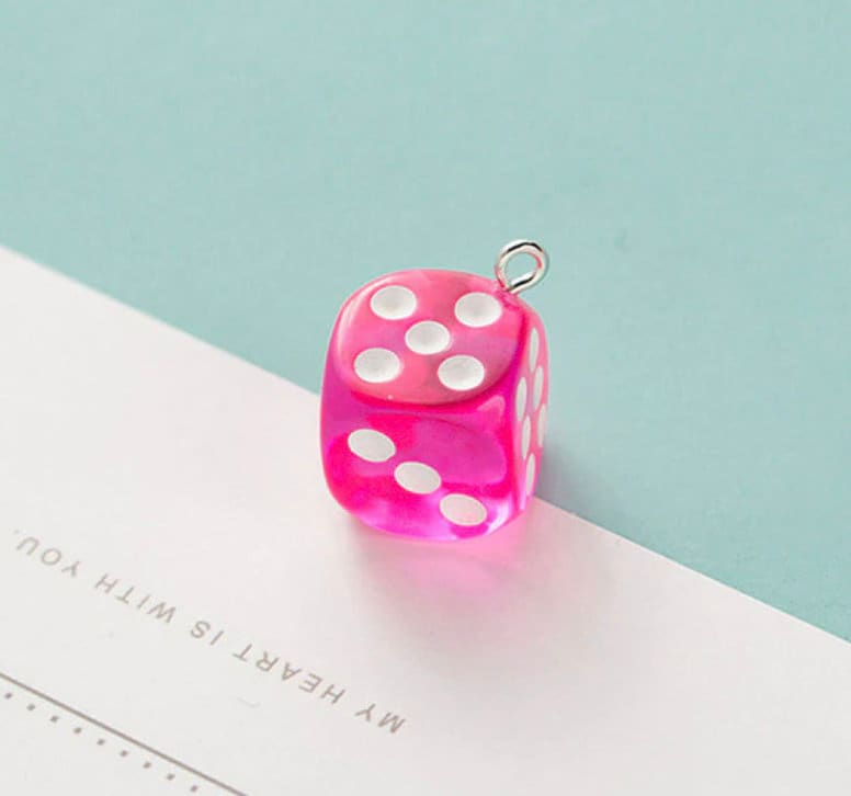 Cute Mixed Colorful Transparent Dice Charm with Eye Pin (14mm)