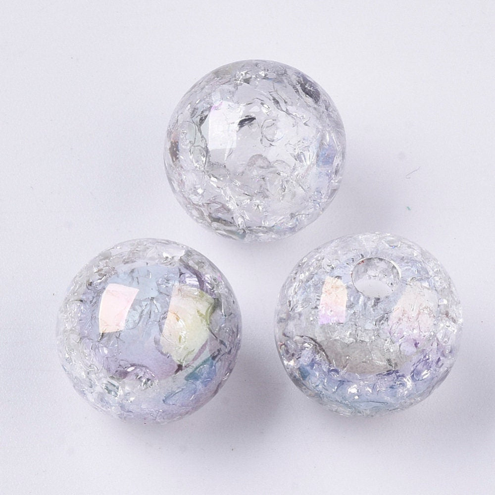 Cute Ombre Cracked Acrylic Round Orb Half Drilled Beads (15MM)