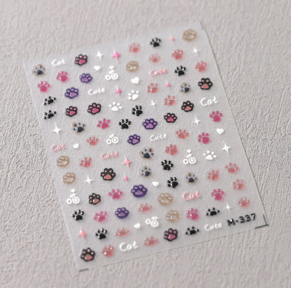 Cute Puffy Cat Paw, Animal Themed Nail Art Stickers (m337, TS-3660)