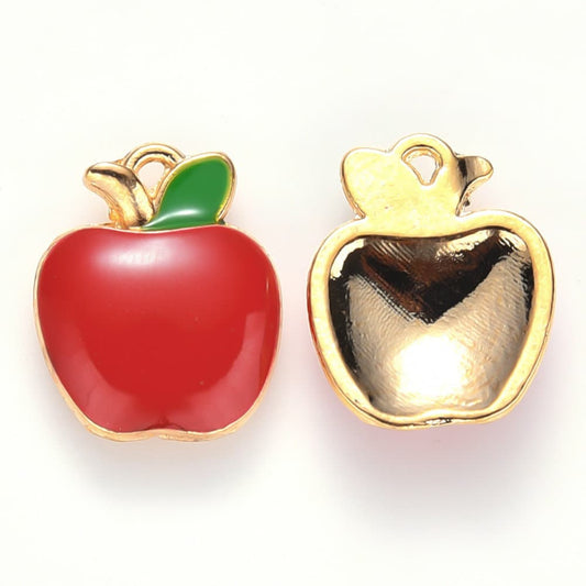 Cute Red Apple Charms (15mm x 12mm x 3mm, Hole: 0.9mm)