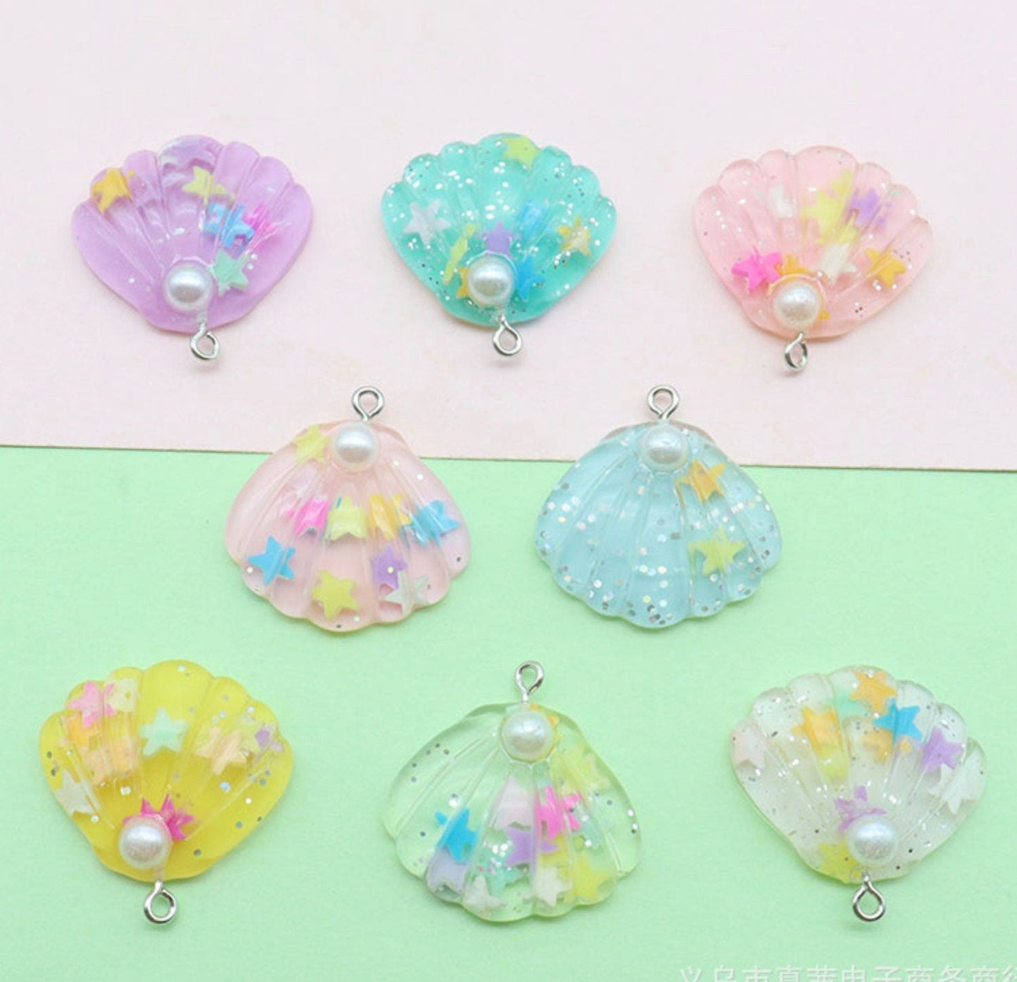 20MM Resin Seashells with Stars and Pearl, Ocean Themed Charms