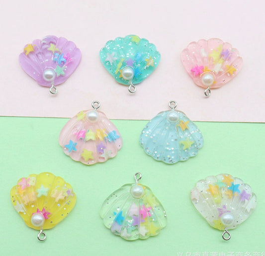 20MM Resin Seashells with Stars and Pearl, Ocean Themed Charms