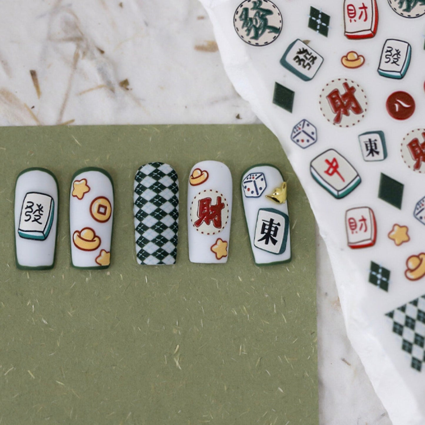 Cute Retro Mahjong Themed Nail Art Stickers (TS-2063, TS-2064)
