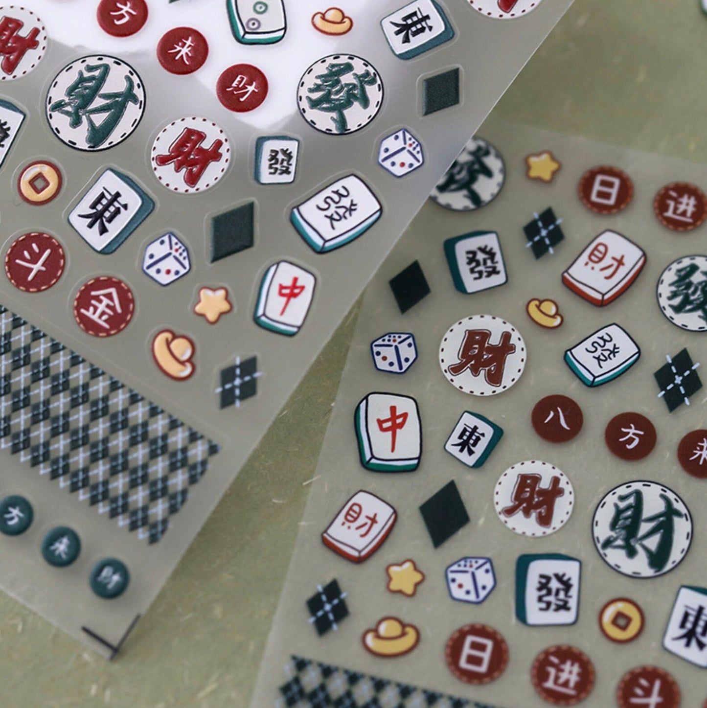 Cute Retro Mahjong Themed Nail Art Stickers (TS-2063, TS-2064)