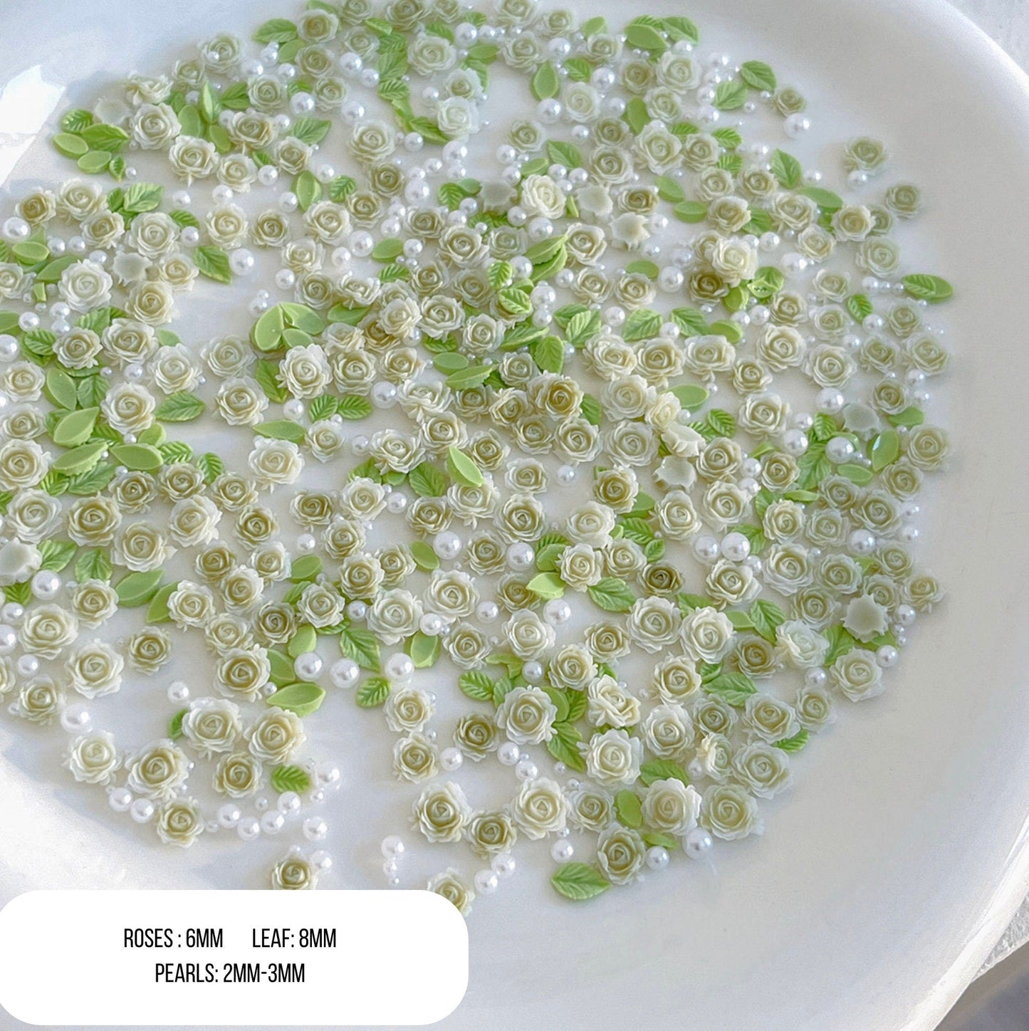 Cute Roses w/Leaves and Faux Pearls for Nail Art (30-40pc per order)