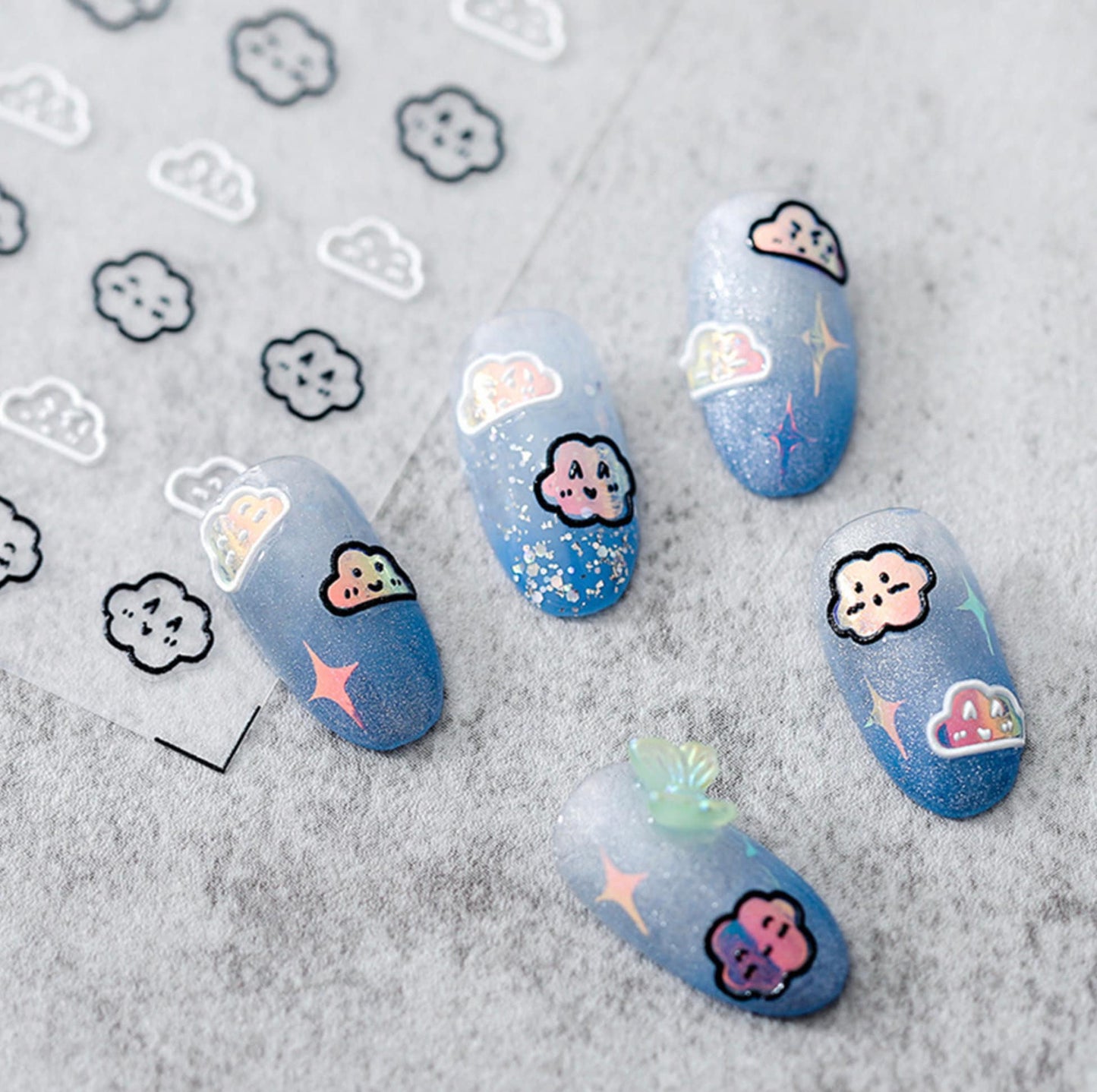 Cute Faced Clouds, Animal Themed 5D Nail Art Stickers