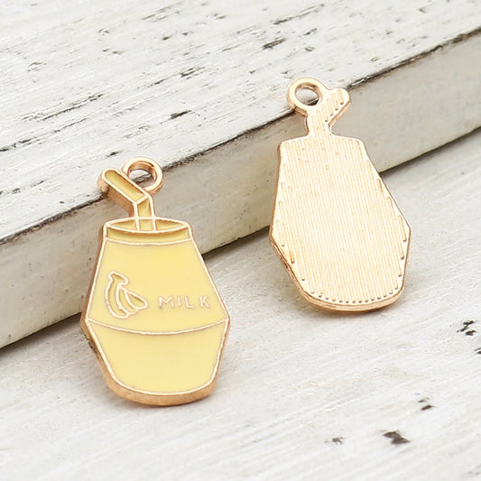 Yellow Banana Milk Drink Enamel Charm Pendant (20mm x 11mm)